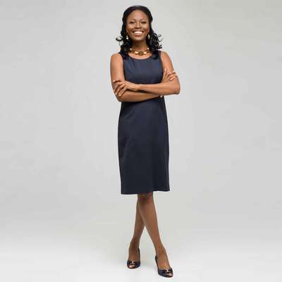 ネイビーピンストライプドレス