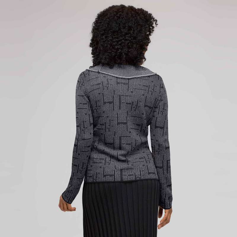 ラッフルフロントカーディガン, ブラック & ホワイト, large image number 1