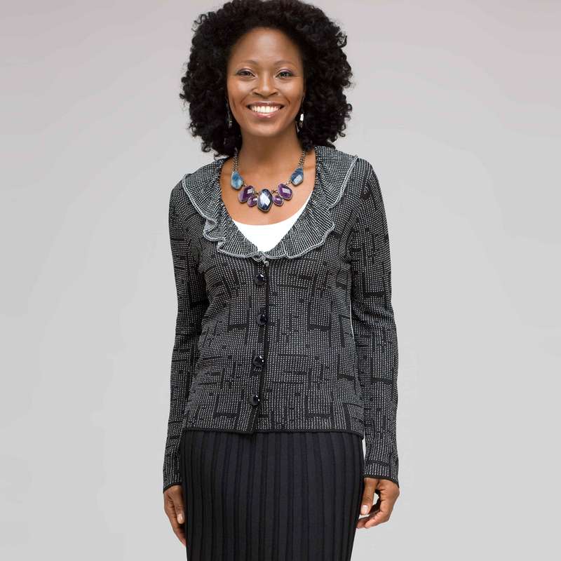 ラッフルフロントカーディガン, ブラック & ホワイト, large image number 0